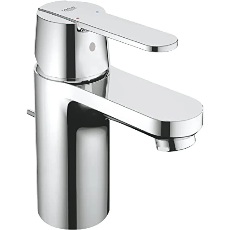 GROHE Get - Bathroom Low Pressure Basin Mixer Tap with Pop-Up Waste Set (Metal Lever, 35 mm Ceramic Cartridge, Tails 3/8 Inch), S-Size 139 mm, with QuickTool, Chrome, 23835000