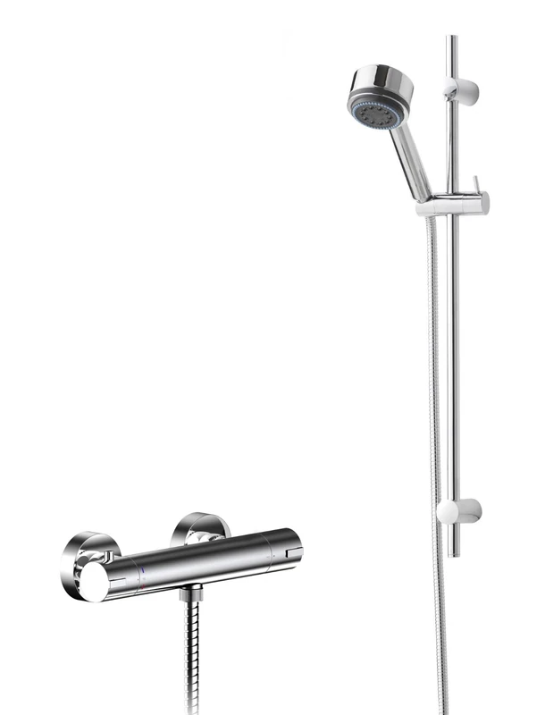 Hudson Reed SBR101BV1 Shower Bundle Modern Bathroom Thermostatic Bar Valve and Round Linear Slide Rail Kit with Multi-Function Handset, Chrome