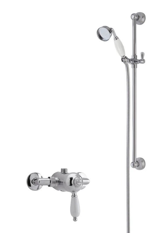 Nuie SBT52MV1 Bundle Traditional Bathroom Exposed Manual Shower Valve and Victorian Inspired Slider Rail Kit, Chrome