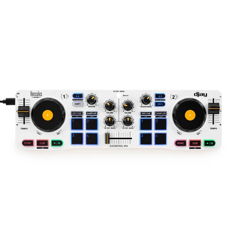 Hercules DJControl Mix – Compact DJ Controller with Built-In Soundcard, Performance Pads, and DJUCED Software for iOS & Android