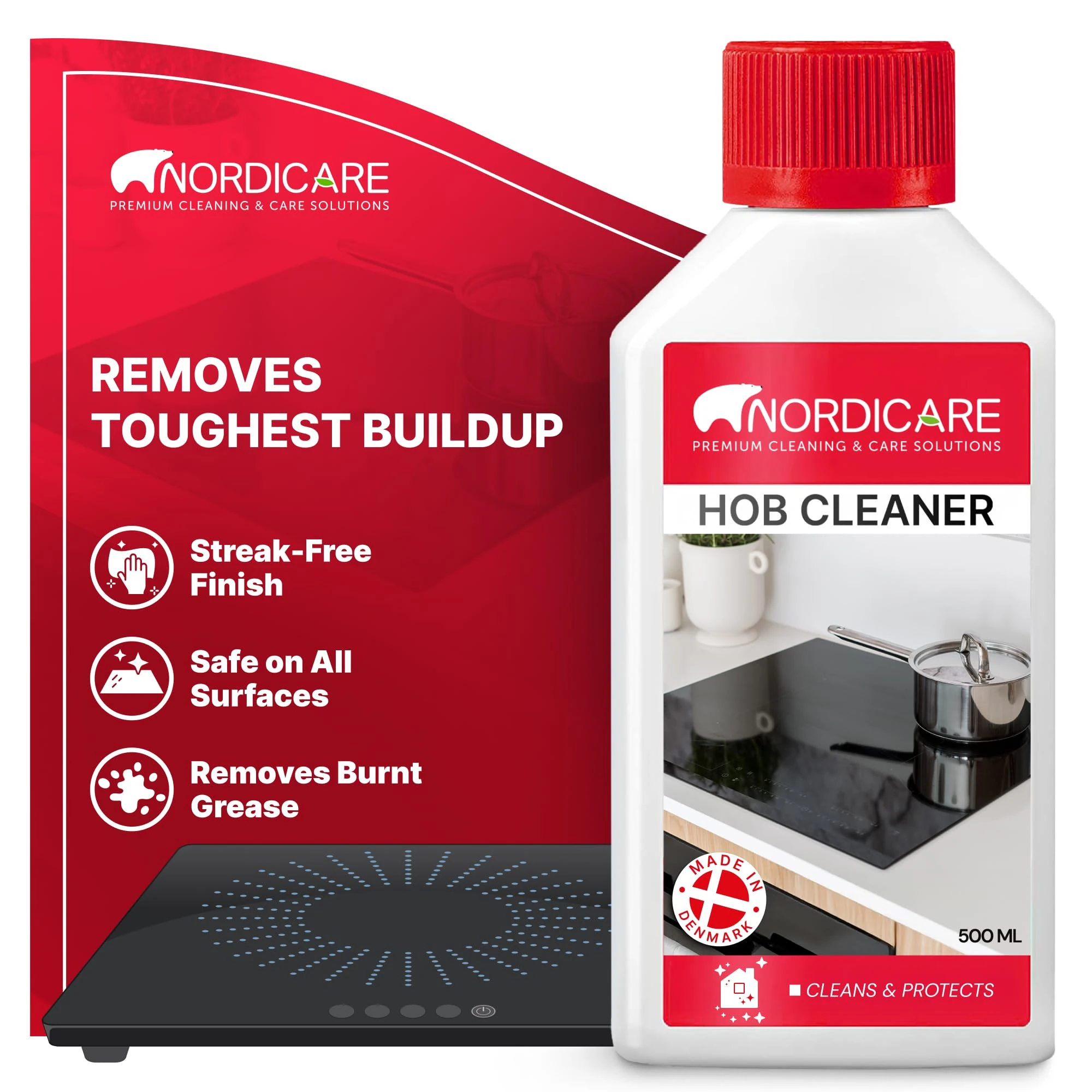 Nordicare Hob Cleaner Glass Ceramic - Induction Stove Top Cleaner Polish and Protector for Everyday Use - Made in Denmark (500ml)