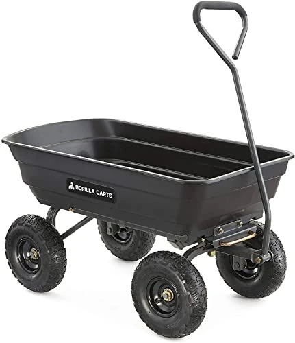 Poly Garden Dump Cart with Steel Frame and 10-in. Pneumatic Tires, 600-Pound Capacity, Black - Image 1