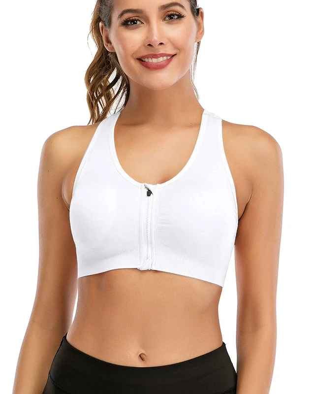 DODOING Zip Front Sports Bra Post Surgery Bra Yoga Bra Workout Fitness Activewear Racerback Padded Bras for Women