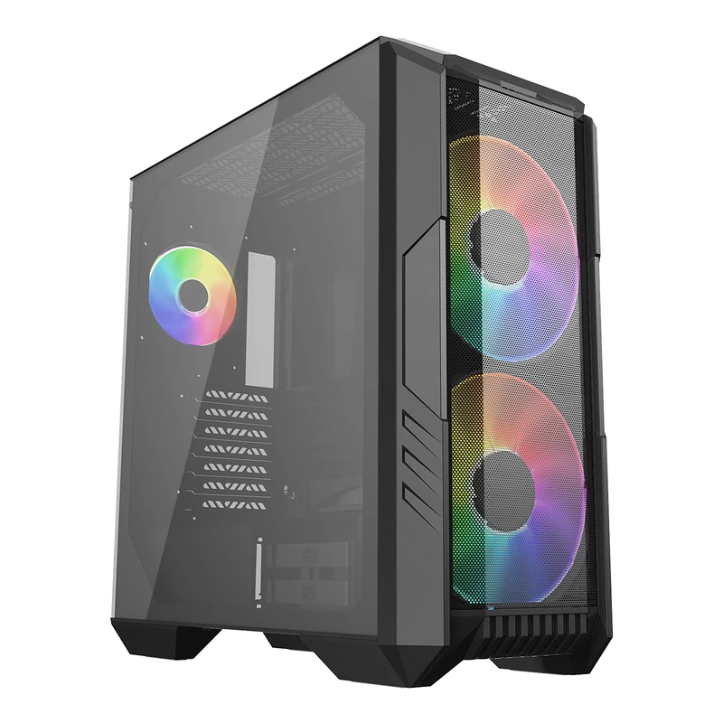 Cooler Master HAF 500 High Airflow ATX Mid-Tower, Mesh Front Panel, Dual 200mm Customizable ARG Lighting Fans, Rotatable GPU Fan, USB 3.2 Gen 2 Type C and Tempered Glass (H500-KGNN-S00)