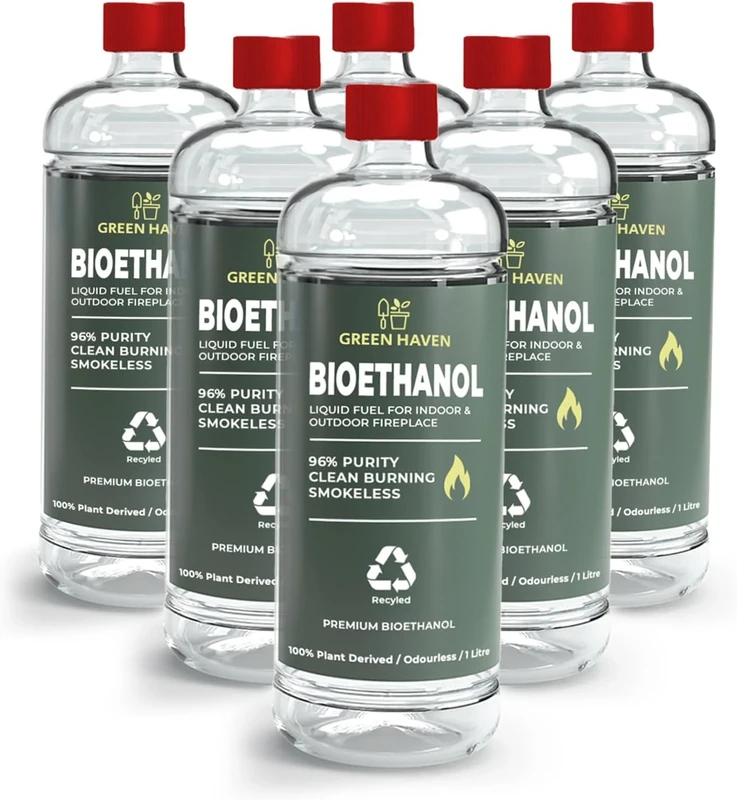 GREEN HAVEN 6L Premium Bioethanol Fuel for Fireplace - Bio Ethanol Liquid Fuel for Fires Pits, High Purity Clean Burning Liquid Indoor and Outdoor