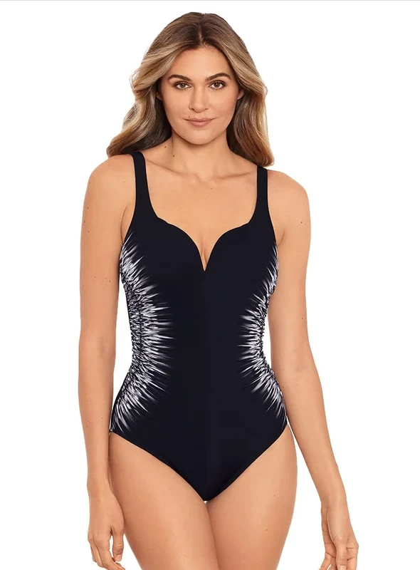 Miraclesuit Warp Temptress One Piece Swimsuit - Black/White, Size 20