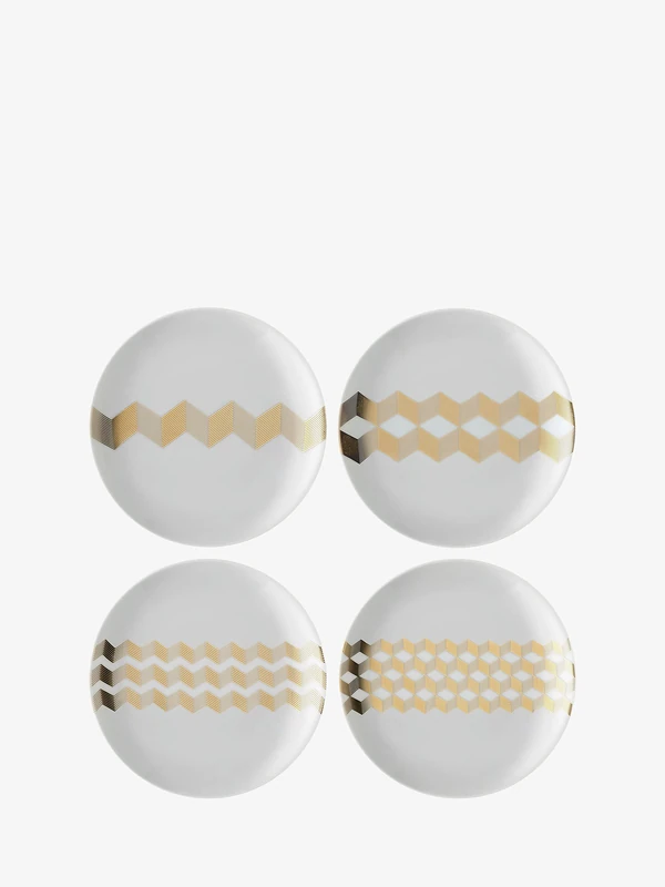 LSA International Chevron Teaplate Ø16cm Gold Assorted | Set of 4 | Mouthblown & Handmade Glass | CH14