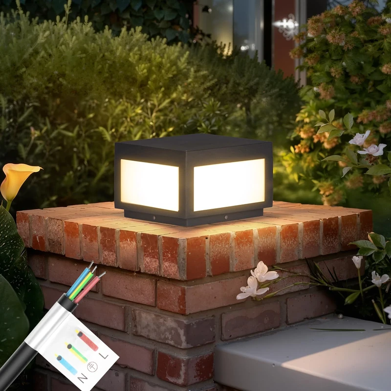 MVBT Outdoor Modern Post Light, LED Fence Deck Cap Light High Voltage Wired Lantern Column Lamp for Flat Surface Patio Garden Decoration with IP54 Waterproof E26 Bulb