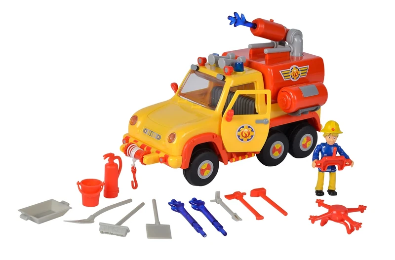 Simba 109251094 Fireman Sam Venus 2.0 Fire Engine with Figure, Original Sound, Blue Light, Arrow Shot Function, Doors for Opening, Penny Toy Figure, Lots of Accessories, 19 cm, from 3 Years