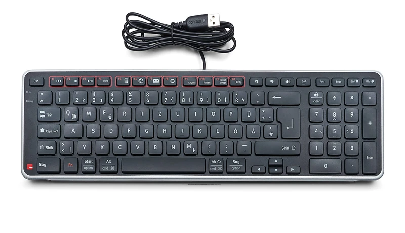 Contour Balance Keyboard | Wired Keyboard | QWERTZ Layout | Super Flat Computer Keyboard | Number Pad + Media Keys | For Home and Work | For Windows and Mac