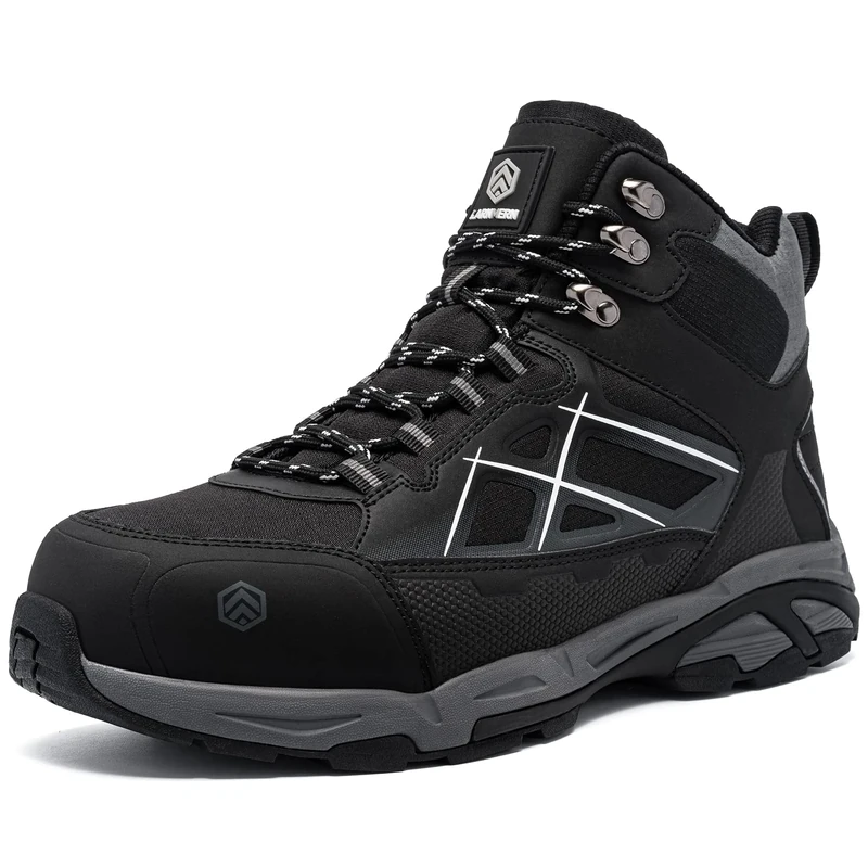 LARNMERN Mens Safety Trainers Steel Toe Cap Work Safety Boots Steel Toe SRC Casual Breathable Outdoor Protection Trainers Industrial and Construction Shoes(Lm202 All Black,3UK)