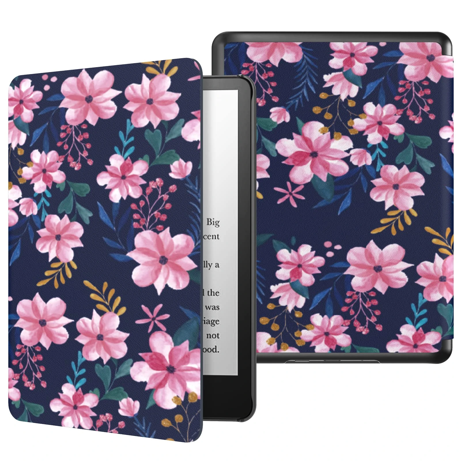 MoKo Case for 6.8in Kindle Paperwhite (11th Generation-2021) and Signature Edition, Light Shell Cover with Auto Wake/Sleep for Kindle Paperwhite 2021 E-Reader, Blue & Pink Flower