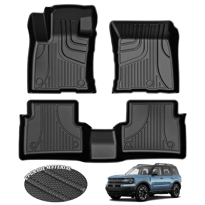 AOMSAZTO Car Floor Mats for Ford Bronco Sport 2021 2022 2023, Heavy Duty TPE All Weather Car Floor Mats, 1st & 2nd Row Full Set Rubber Floor Liners, Anti Skid Car Mats, Black