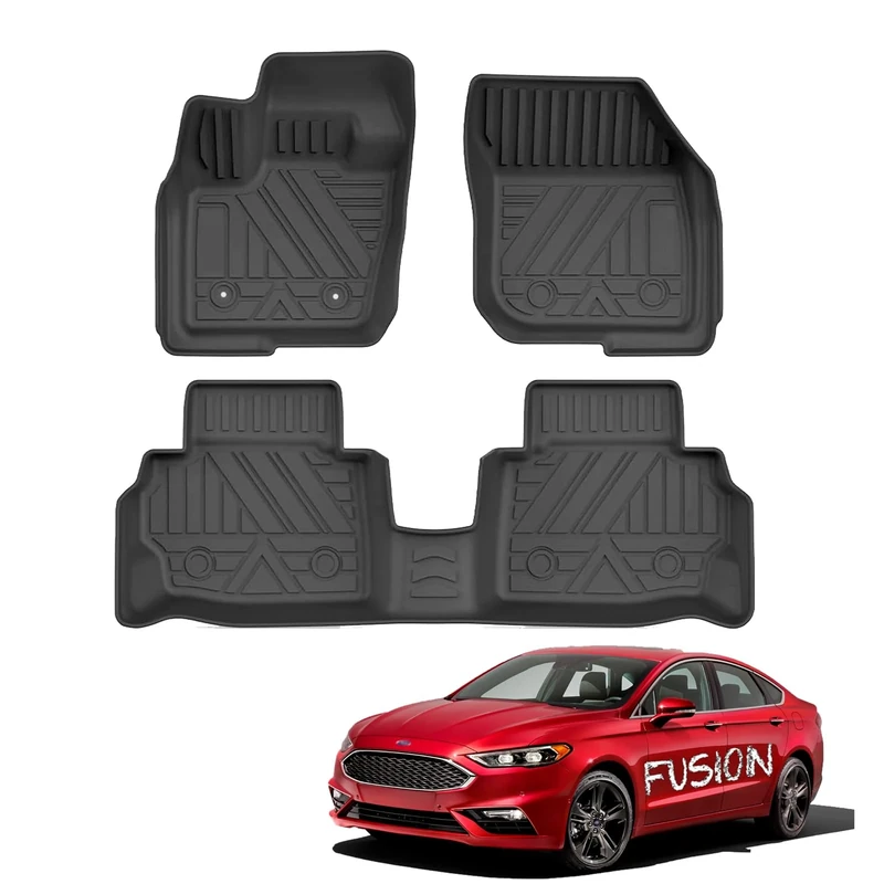 Car Floor Mats for Ford Fusion 2017-2021 for Lincoln MKZ 2013-2021, Heavy Duty TPE All Weather Automotive Floor Mats, 1st & 2nd Row Full Set Rubber Floor Liners, Black
