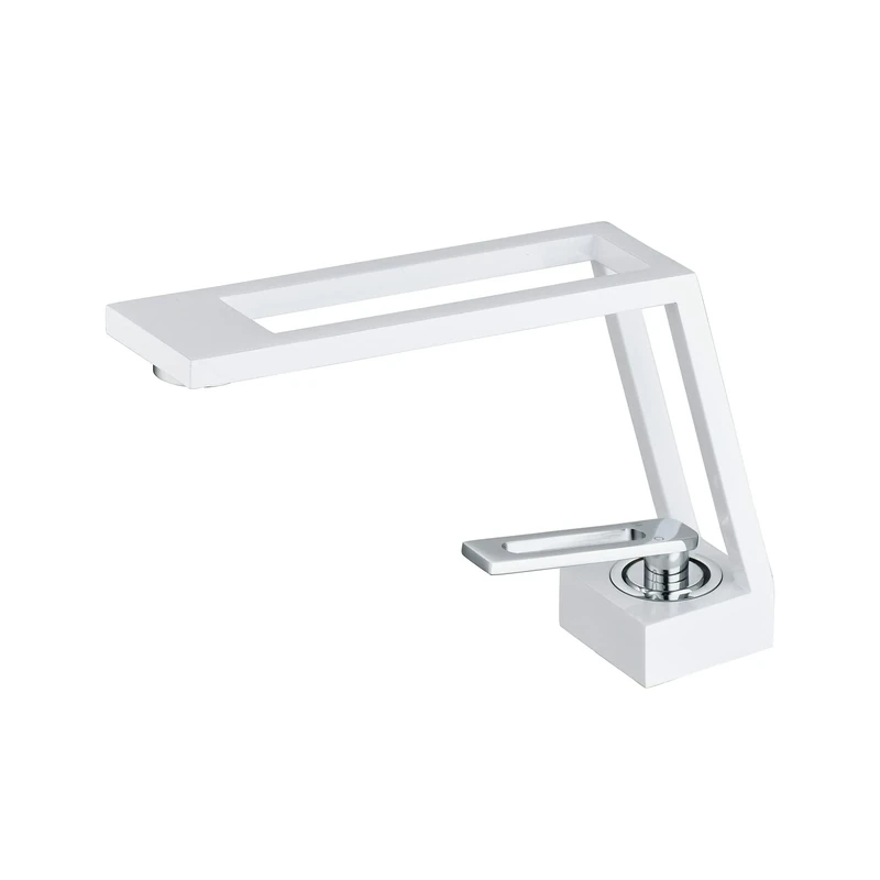 Modern Bathroom Mixer Tap, Creative Design Single Lever Bathroom Sink Taps, Single Hole Brass Lavatory Basin Mixer Tap (White&Chrome) SHUNLI