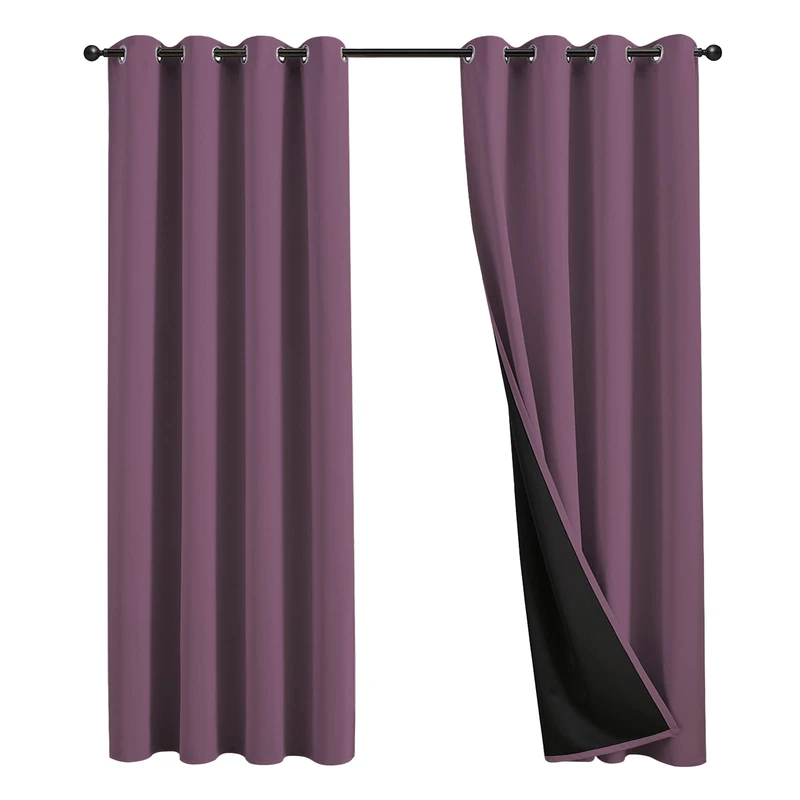 JSFLY 100% Blackout Curtains 106 inch Length for Bedroom, Thick Noise Reduction Thermal Insulated Grommet Window Drapes Room Darkening Curtains for Living Room, 2 Panels (62x106 inches,Purple)