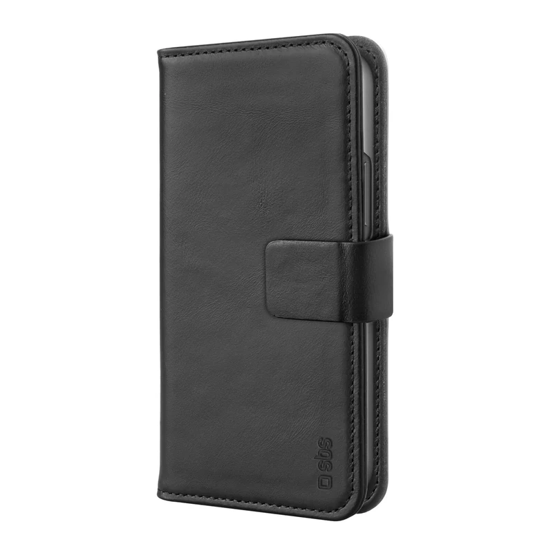 SBS custodia a libro book per iPhone 13, in vera pelle, funzione stand, chiusura magnetica, nero