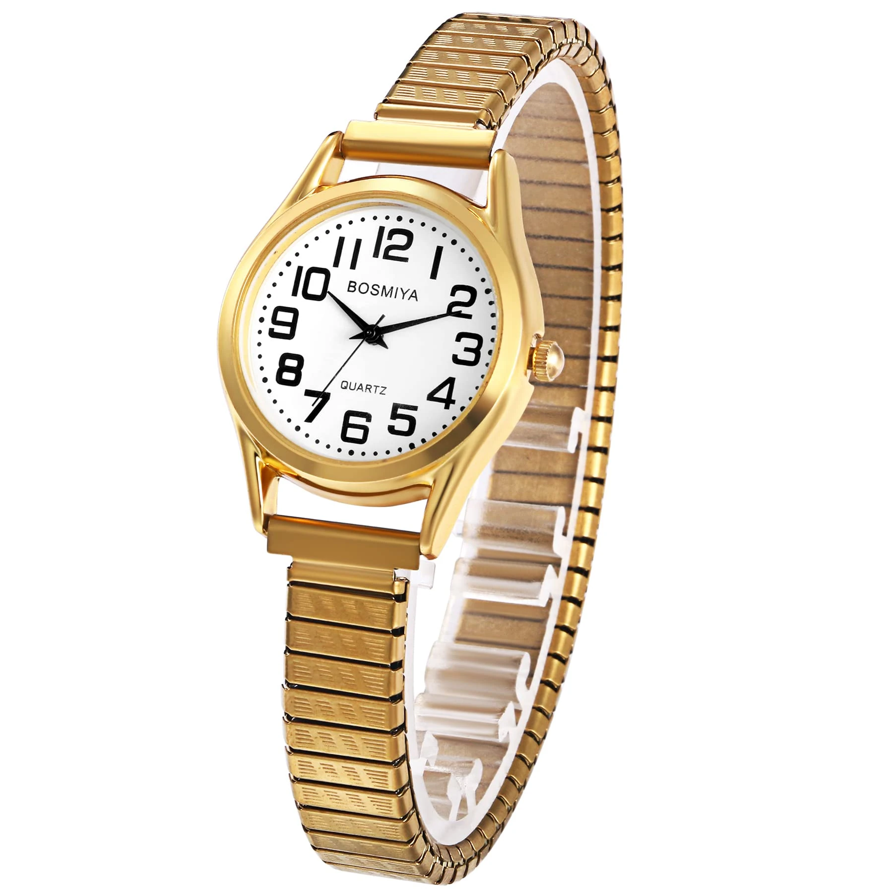 JewelryWe Women's Easy Reader Analog Watch Gold/Silver Plated Elastic Band Wristwatch, for Xmas Christmas