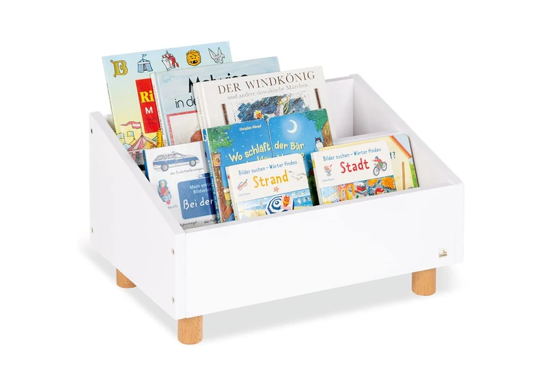 Pinolino Ando Children's Book Shelf, Bookcase Made of MDF, 2 Compartments, Round Wooden Feet for Children from 3 Years, White Shelf