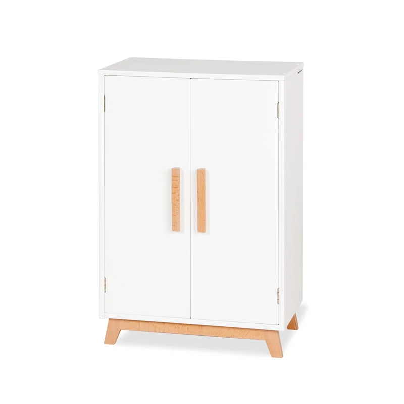 Pinolino Marit Wooden Doll's Cupboard with 1 Shelf, 1 Clothes Rail and 3 Hangers and Doll Toy, FSC Certified (FSC-C120795), White