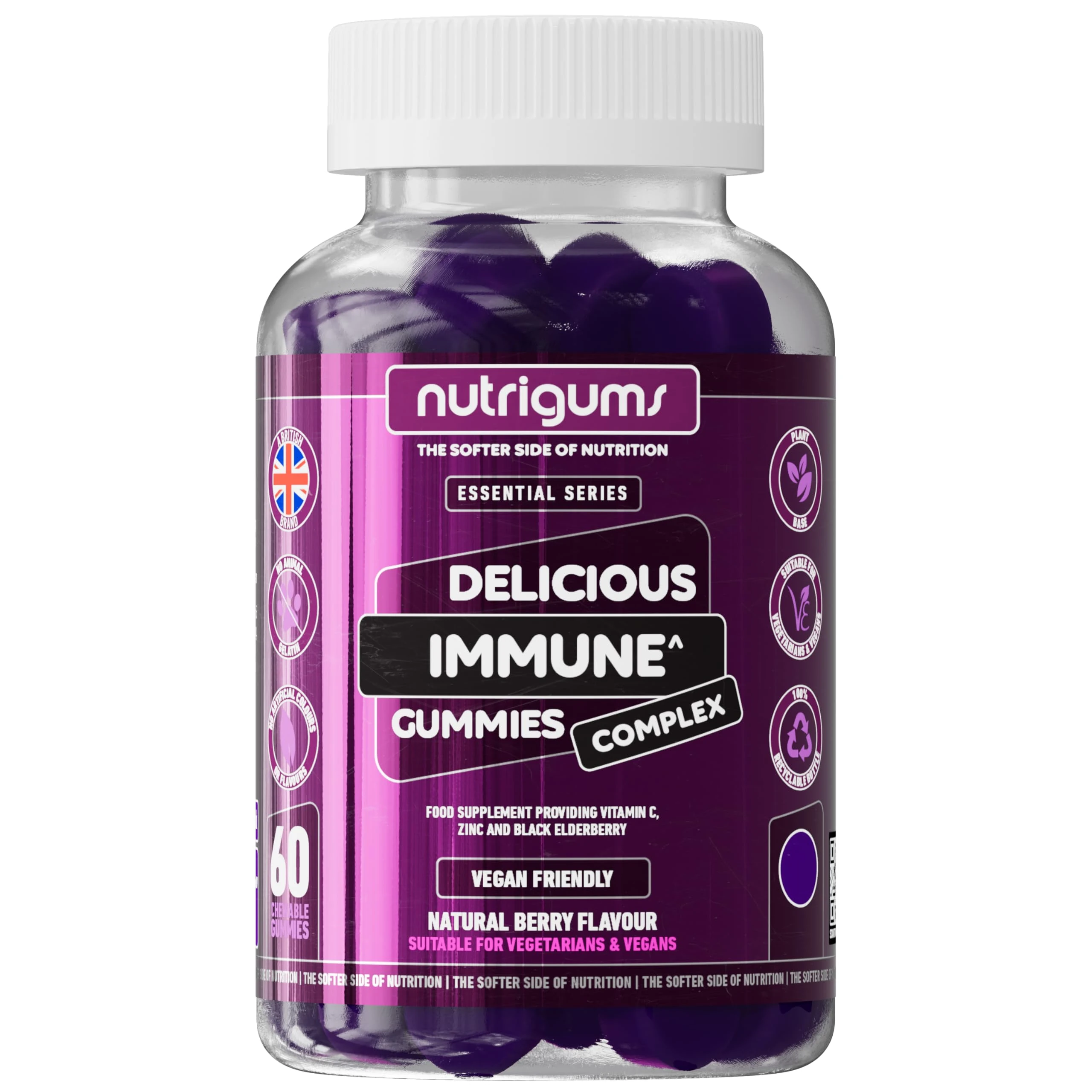Immune Support Complex Gummy | Elderberry Extract 2000mg, Vitamin C and Zinc | Blueberry Flavour | 60 Vegan Gummies | Boost Immune System by NUTRIGUMS®
