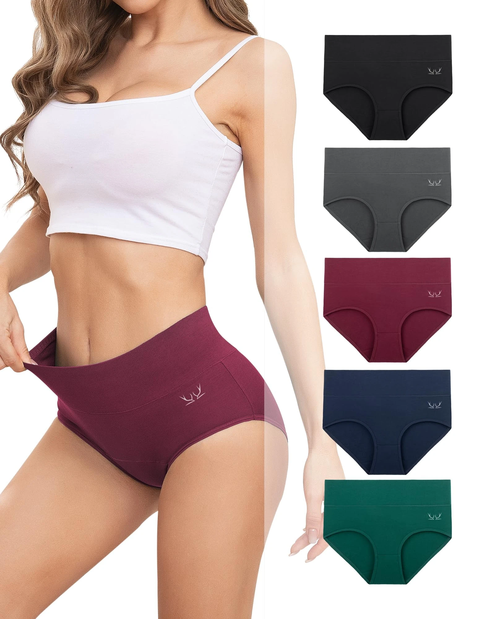 Benirap Underwear Women High Waisted Knickers for Women Cotton Womens Knickers Ladies Panties Briefs Full Back Coverage Comfy Multipack of 5 -D03 Shencai L