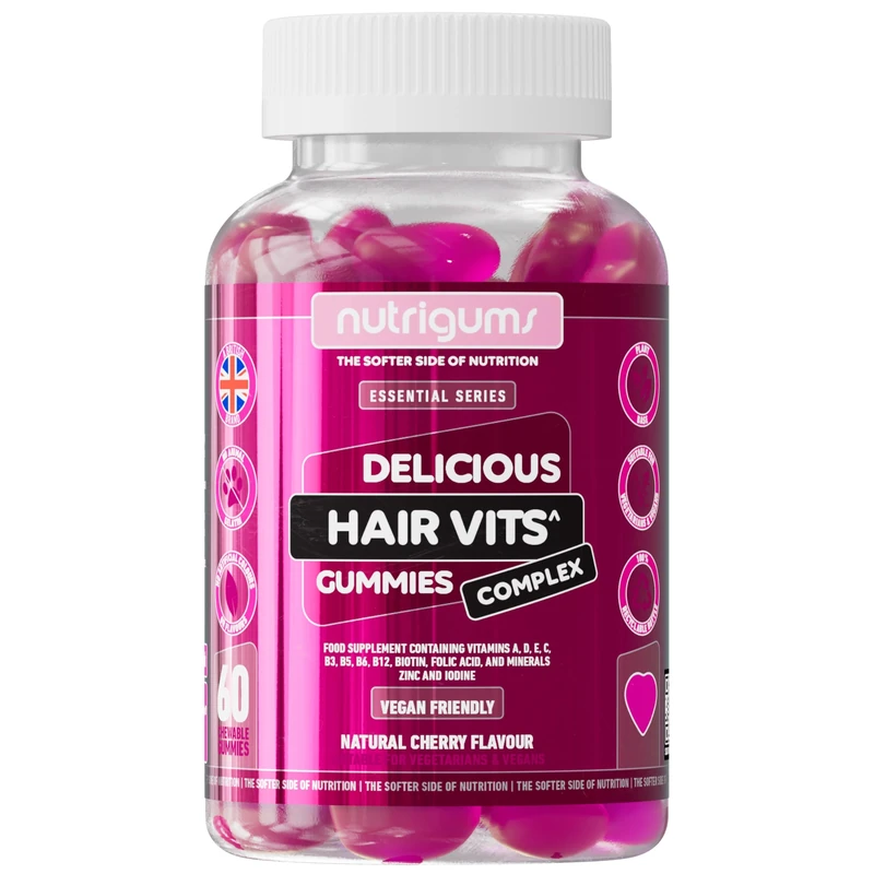 Hair Vitamin Biotin Complex Gummy | 12 Essential Vitamins containing Biotin, Vitamin C, Folic Acid and Zinc | Cherry Flavour | 60 Vegan Gummies | Maintain Healthy Hair Growth by NUTRIGUMS®