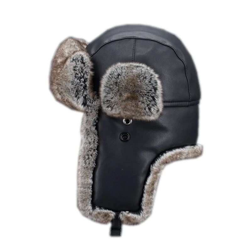 SPYXGS Aviator Hats for Men Bomber Hat Unisex Windproof Trooper Hat for Outdoor Activities Black