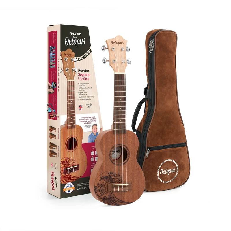 Octopus UK230SW Rosette soprano ukulele outfit - wave motif