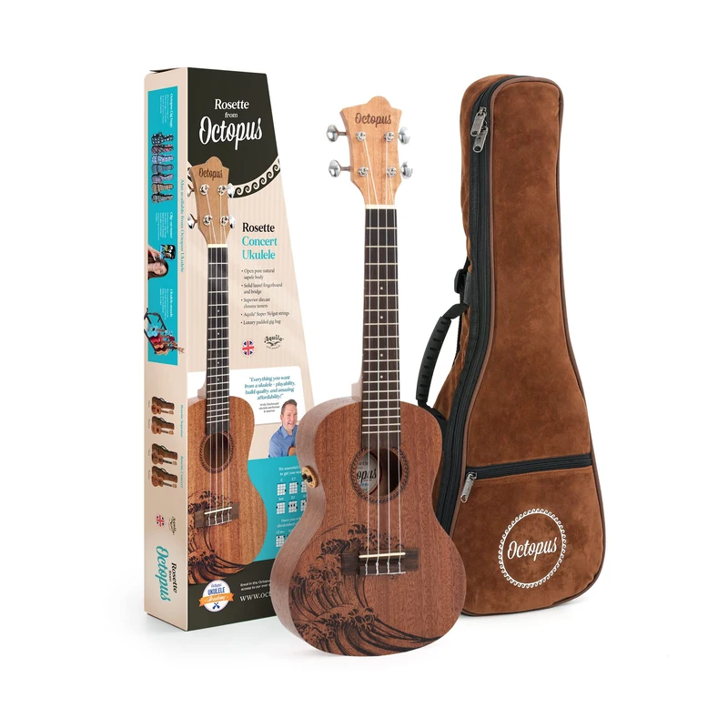 Octopus UK230CWE Rosette electro-acoustic concert ukulele outfit - wave motif