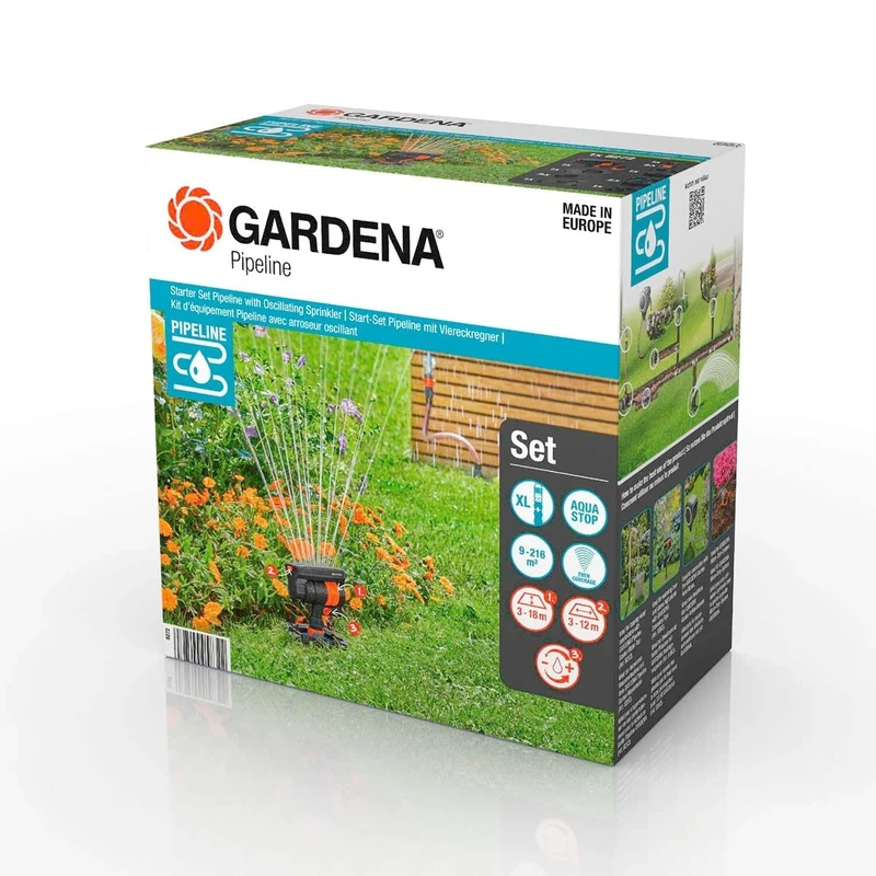 Gardena Sprinkler System Starter Set Pipeline with Oscillating Sprinkler: Complete starter set for the pipeline system, water intake all around the house and garden, underground install (08272-20)