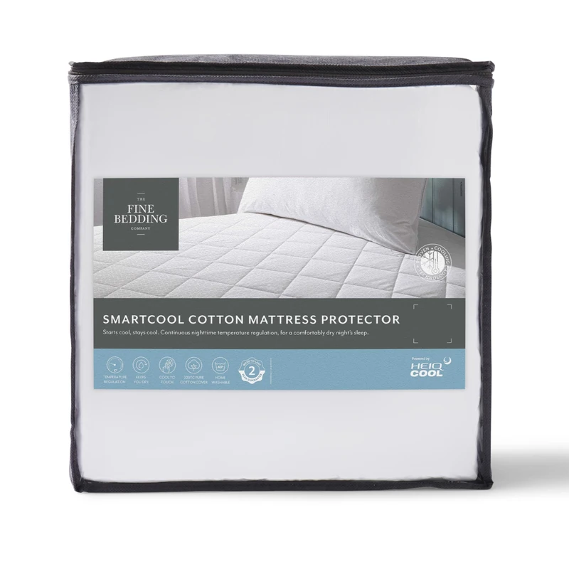 The Fine Bedding Company Smart Temperature Mattress Protector – Mattress Protector Super King with Activated Cooling Cotton, HeiQ Smart Temp Technology, Washable – Super King