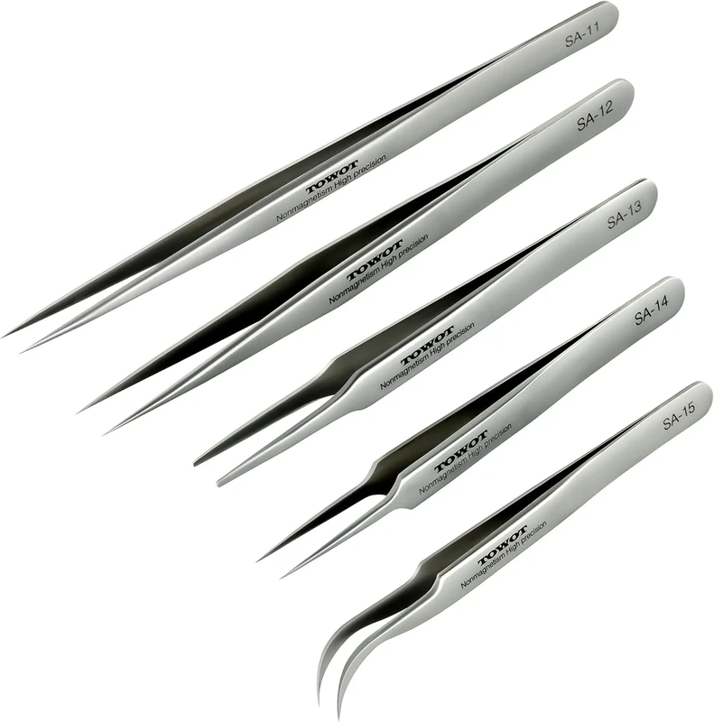TOWOT 5-Piece Heat-Resistant Steel Tweezers - Craft & Electronics