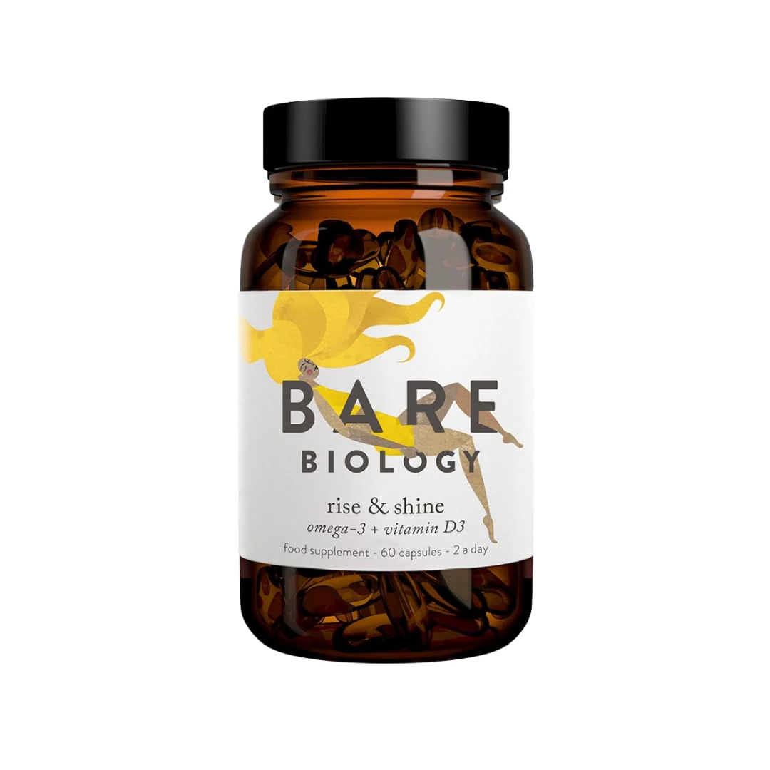 Bare Biology Omega 3 Capsules High Strength + Vitamin D3 - Rise & Shine (30 Servings) 1,600mg Pure Omega 3 Fish Oil EPA 1,035mg DHA 470mg Plus D3 Vitamin 1,000iu. High Strength Omega 3 Supplements