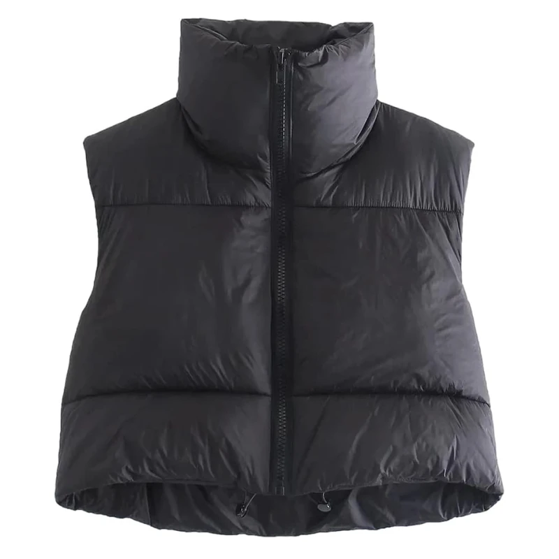 KEOMUD Women's Winter Crop Vest Lightweight Sleeveless Warm Outerwear Puffer Vest Padded Gilet, Black, S