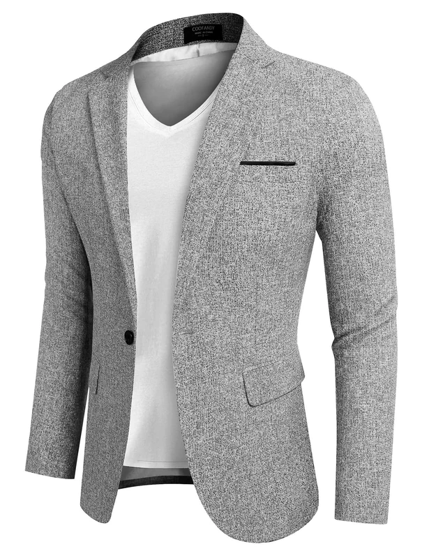 COOFANDY Men's Casual Blazer Suit Jackets Slim Fit One Button Business Sport Coats, 2 - Light Grey, L