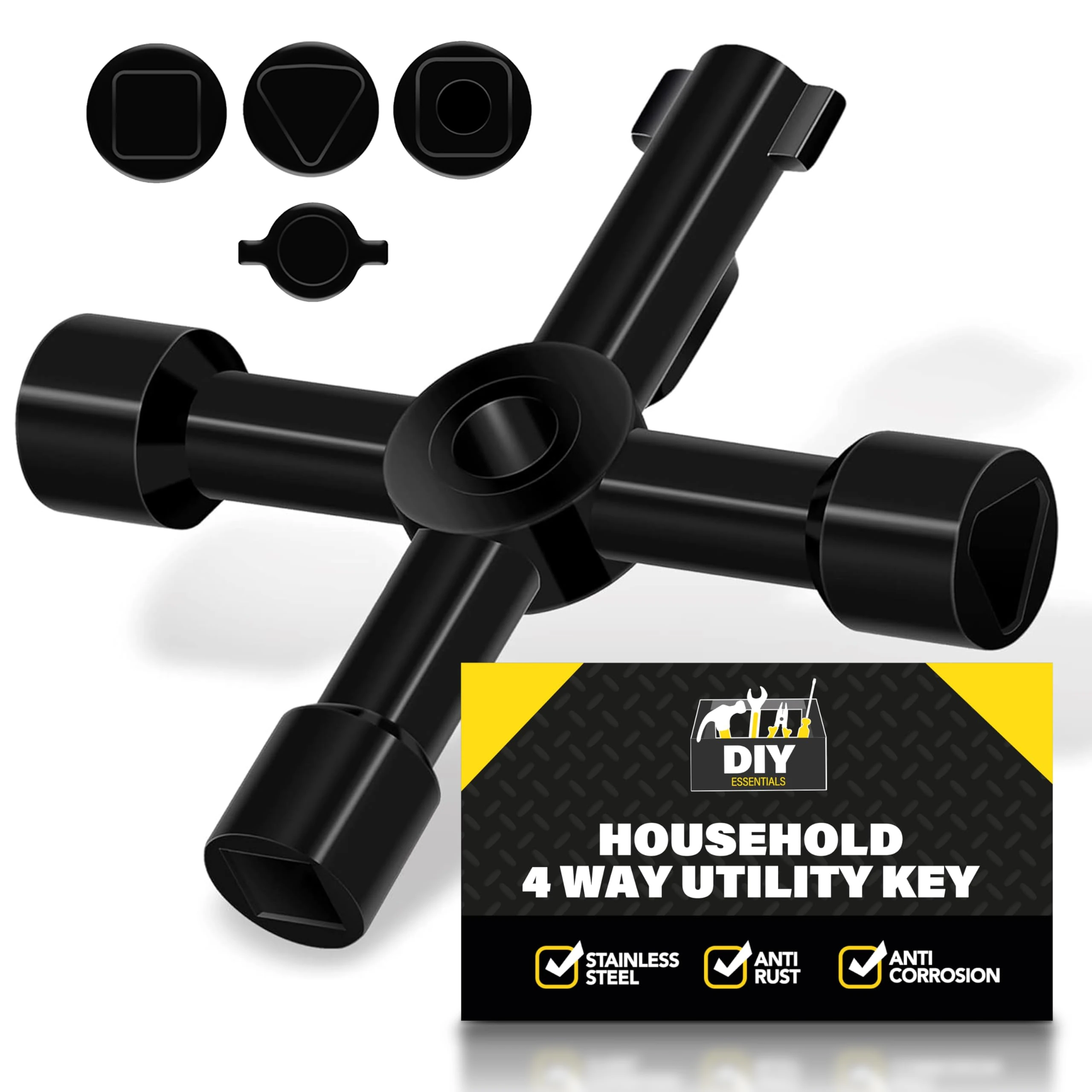 SOL Household 4 Way Utility Key – Multi-Purpose Tool for Radiator Bleed, Gas & Electric Meter Boxes, Service Panels & Cabinets – Compact Triangular Key for Maintenance & Access Tasks