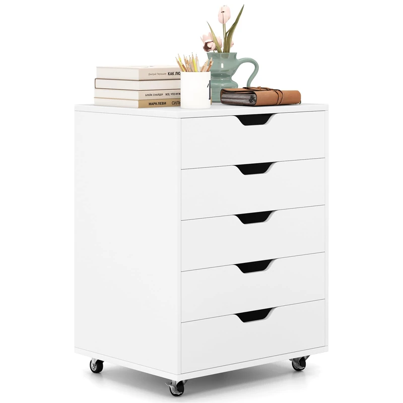 CASART Rolling File Cabinet, 5/7 Drawers Freestanding Storage Organizer Cupboard on Wheels, Home Office Lateral Filing Chest (White, 5 Drawers)
