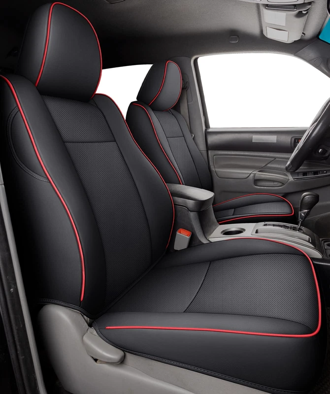 LUCKYMAN CLUB 2005-2015 Tacoma Custom Fit Seat Covers for Crew Cab with Faux Leather (2005-2015 Black & Red)