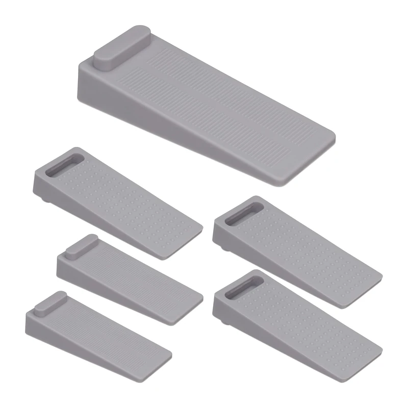 Relaxdays Door Wedge, Set of 6, Doorstop for Floor, Non-Slip, H x W x D: 2 x 4 x 9.5 cm, Plastic, Grey