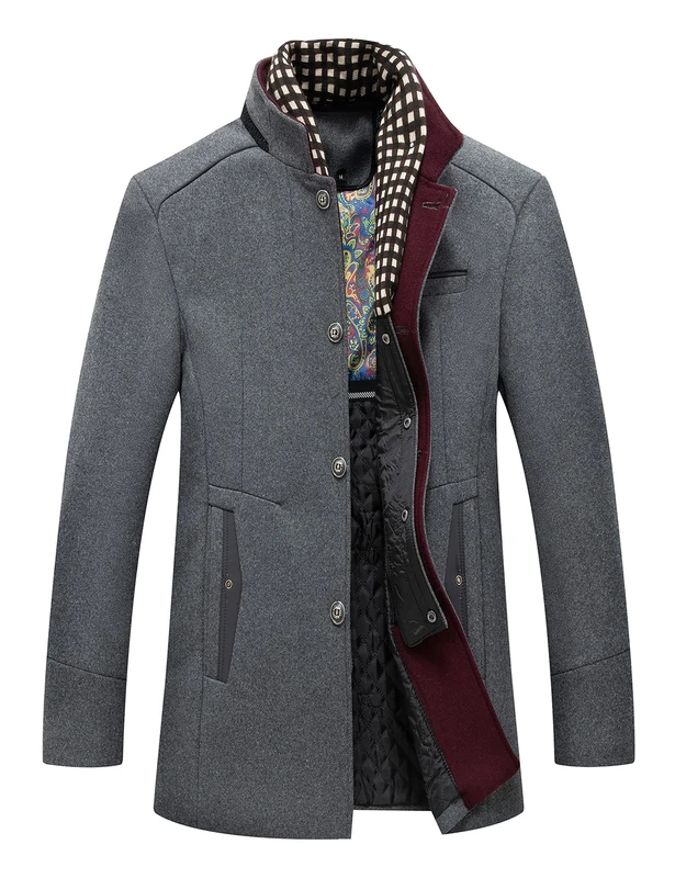 APTRO Mens Jacket Winter Wool Coats Warm Casual Overcoat Outwear Business Trench Jacket with Scarf 2104 Grey S