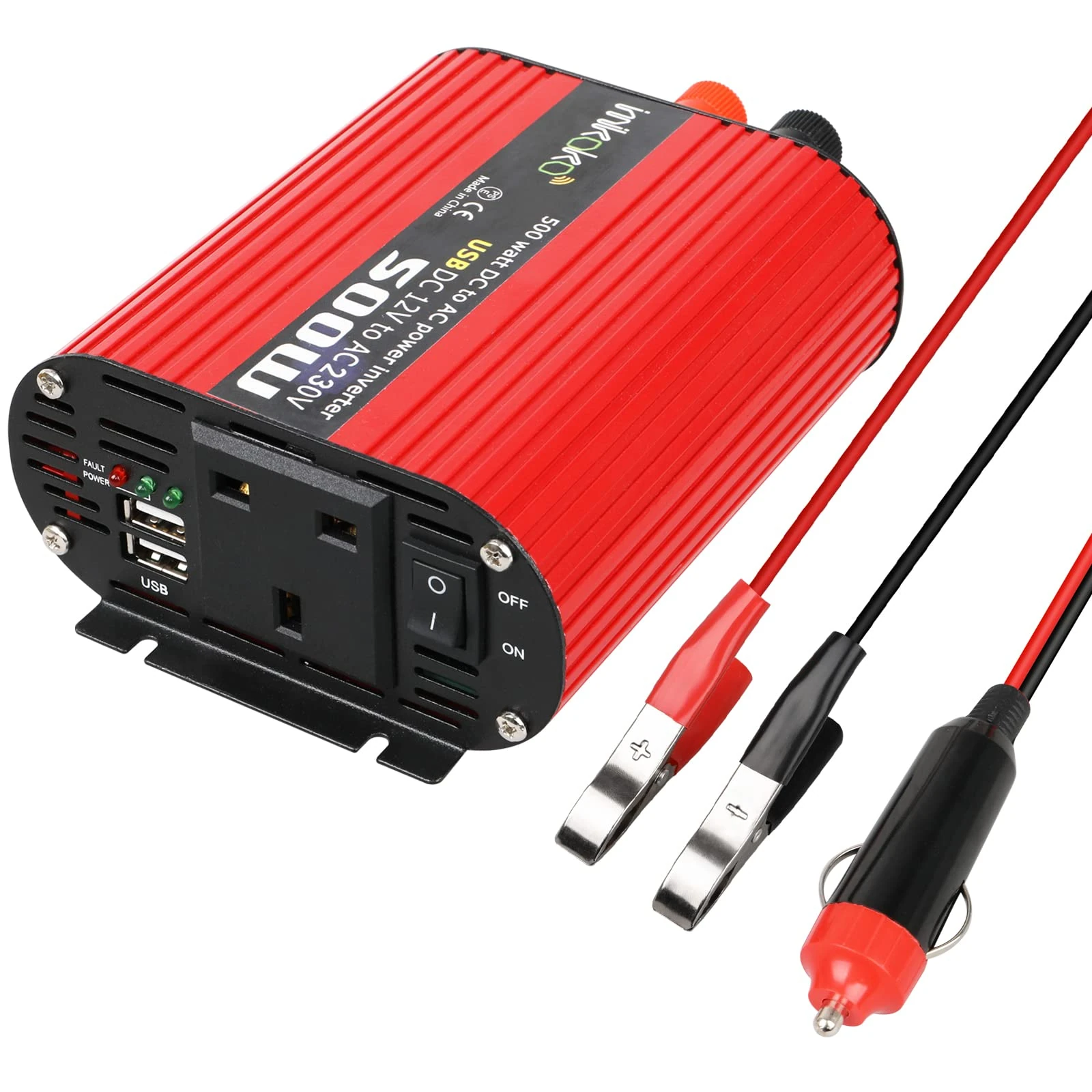 500W Car Power Inverter, Inverter 12V to 230V AC UK Sokcet and Dual USB Charging Ports Car Converter, Portable Car Power Inverter Charger Converter