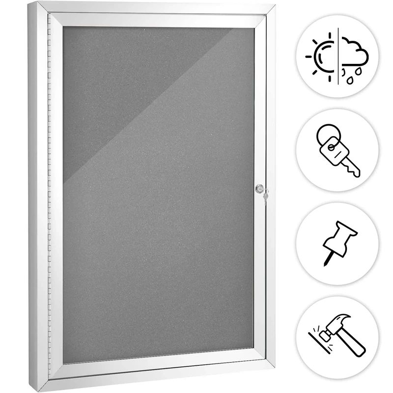 Swansea Outdoor Lockable Notice Board Waterproof Gray Fabric Bulletin Board with Swing Door, Wall Mounted Noticeboard for Office, School, 900x600mm