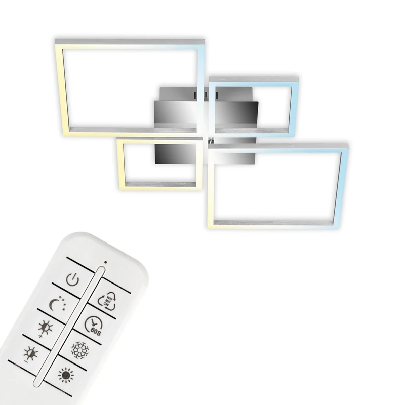 Briloner Leuchten - LED Ceiling Light Dimmable with Remote Control / Colour Temperature Control / Night Light Function and Timer / Chrome Aluminium Coloured / 38 Watt / 4,000 Lumen / 750 x 467 x 75 mm (L x W x H)