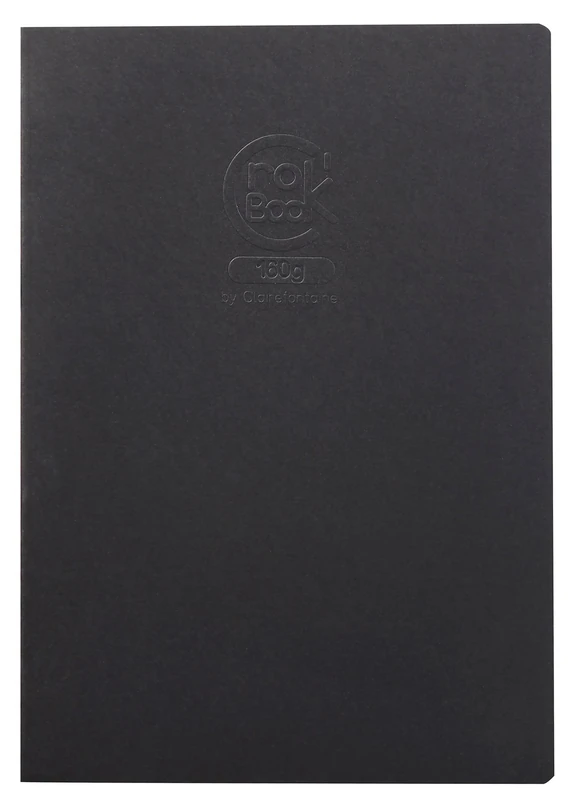 Clairefontaine 60362C - Crok'Book Stitched Notebook - 20 Sheets of White Drawing Paper A4 21x29.7 cm 160g - Portrait Format - Black Cover - Pack of 10 Notebooks