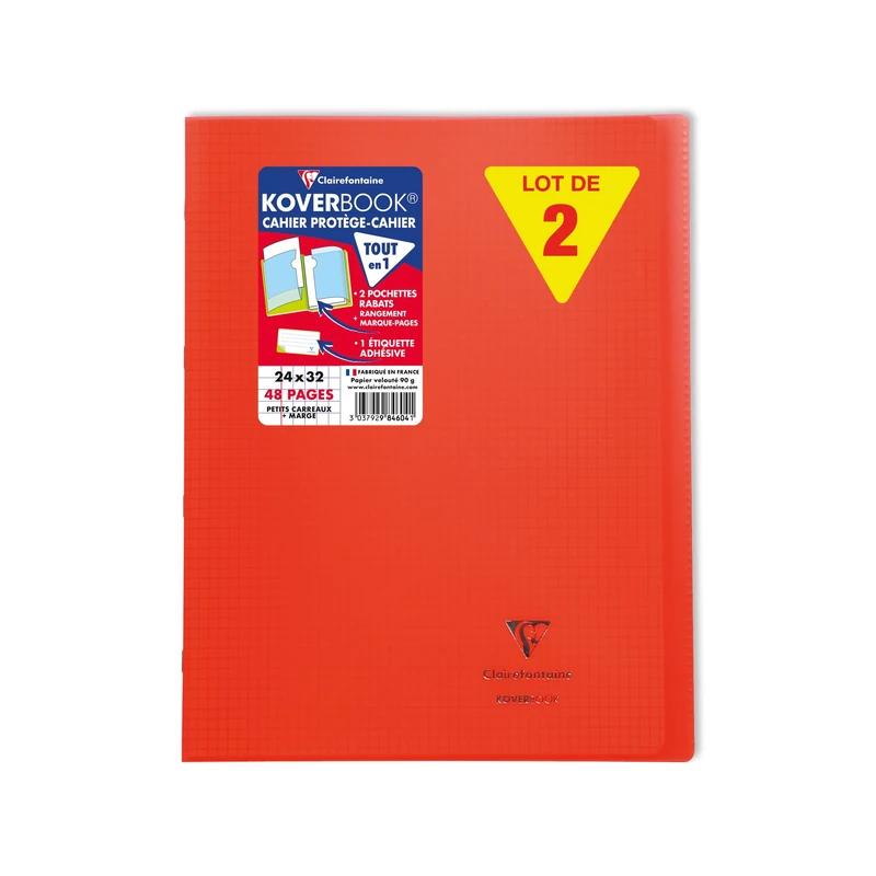 Clairefontaine 984604C - One Set of 10 Red Koverbook Stapled Notebooks - 24x32 cm - 48 Small Square Pages with Margin - White Paper 90 g - Polypro Cover