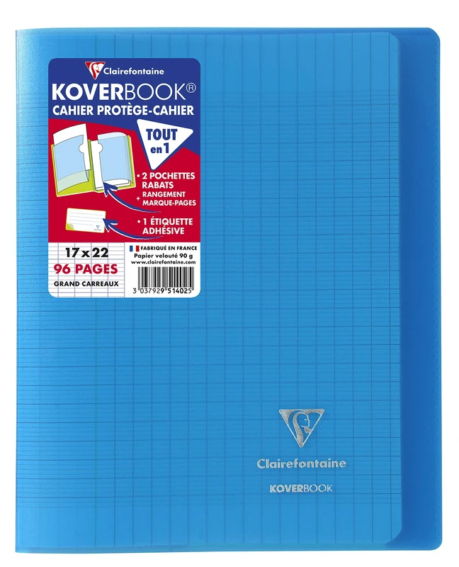 Clairefontaine 951402C A Set of 10 Blue Koverbook Stapled Notebooks - 17x22 cm - 96 Seyes Ruled Pages - White Paper 90 g - Polypro Cover
