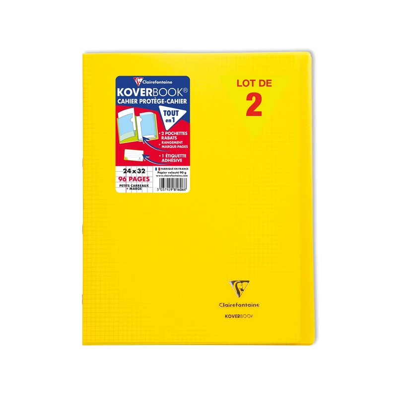 Clairefontaine 981606C A Set of 10 Yellow Koverbook Stapled Notebooks - 24x32 cm - 96 Small Square Pages with Margin - White Paper 90 g - Polypro Cover