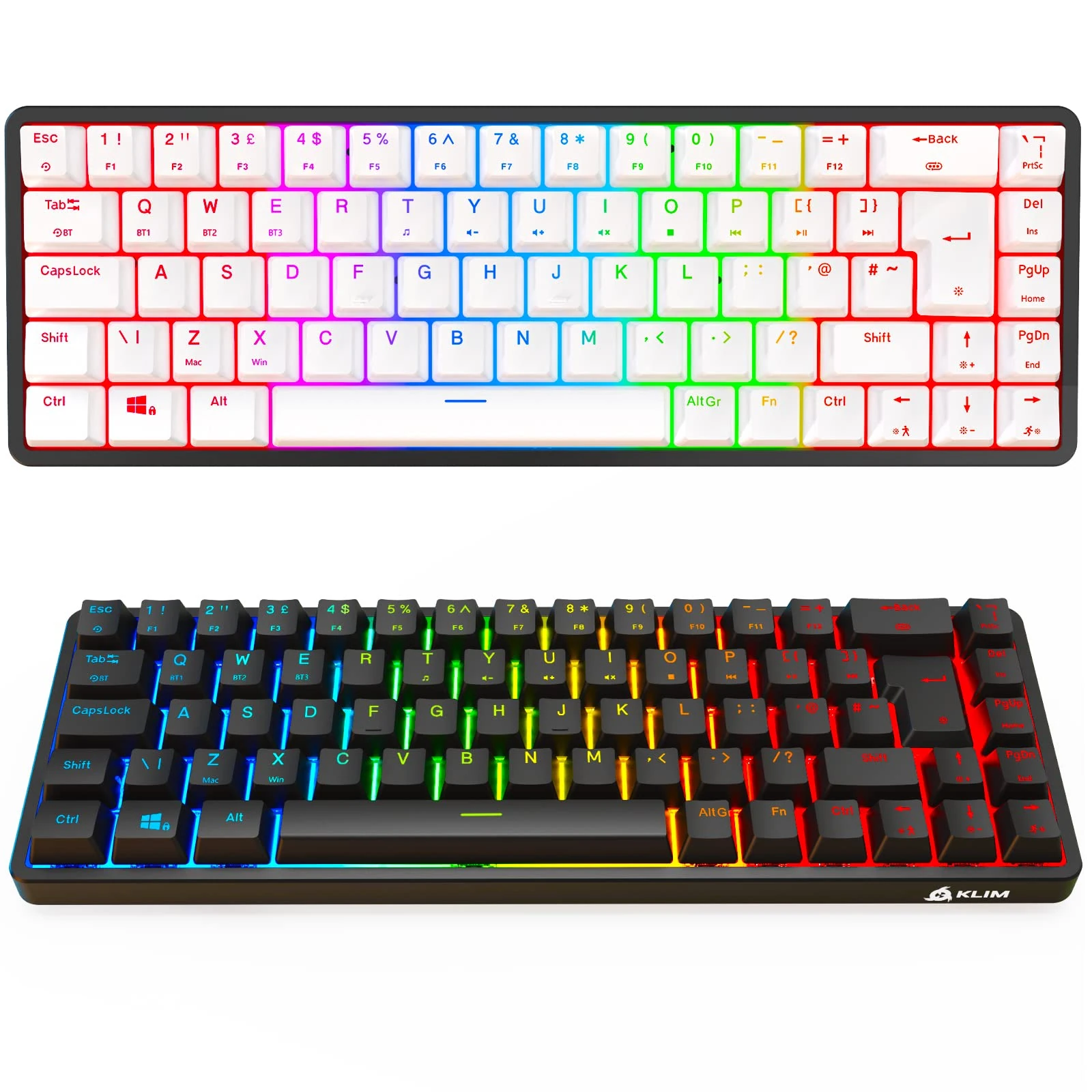 KLIM Shift Wireless Mechanical TKL RGB Keyboard - Hotswap, 68 Keys, Extra Keycap Set - 2.4 GHz Wireless & Bluetooth - 60% Gaming Keyboard for PC
