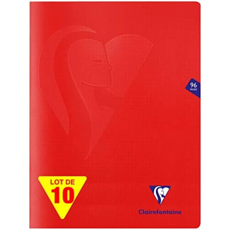 Clairefontaine 333362C - One Set of 10 Red Mimesys Stapled Notebooks - Dimensions: 24x32 cm - 96 Small Squares Pages - White Paper 90 g - Polypro Cover